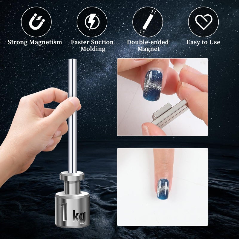 Heemeei Cat Eye Magnet for Nails - 5 Pcs Double-Ended Cylindrical Strong Set, Super Long Polish Pens, Stick for 3D Gel Polish, Home DIY, Salon, Studio - Silver - Image 3